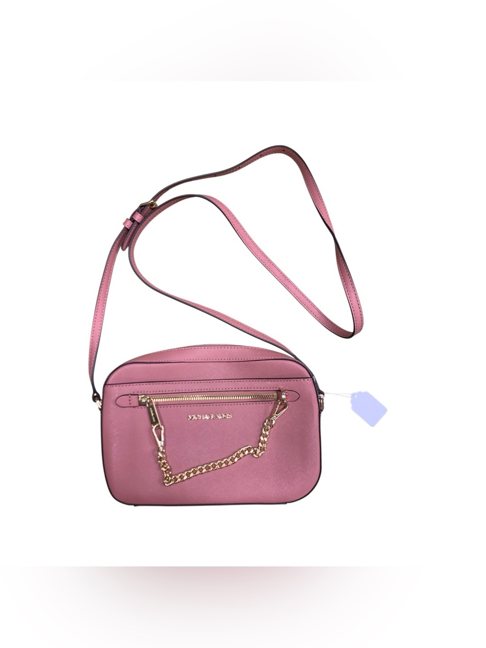Michael Kors Rose Pink Leather Camera Crossbody with Chain Detail